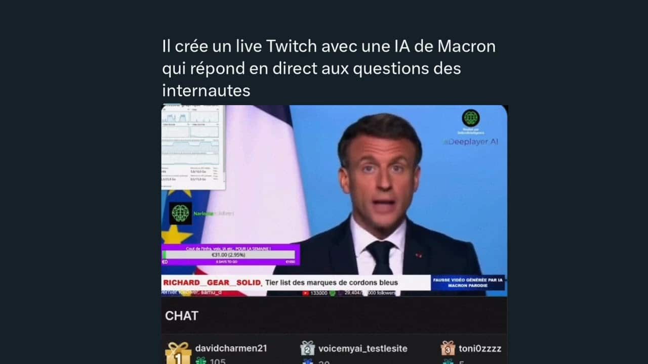 Création d'un Live Twitch avec une IA de Macron qui Répond en Direct